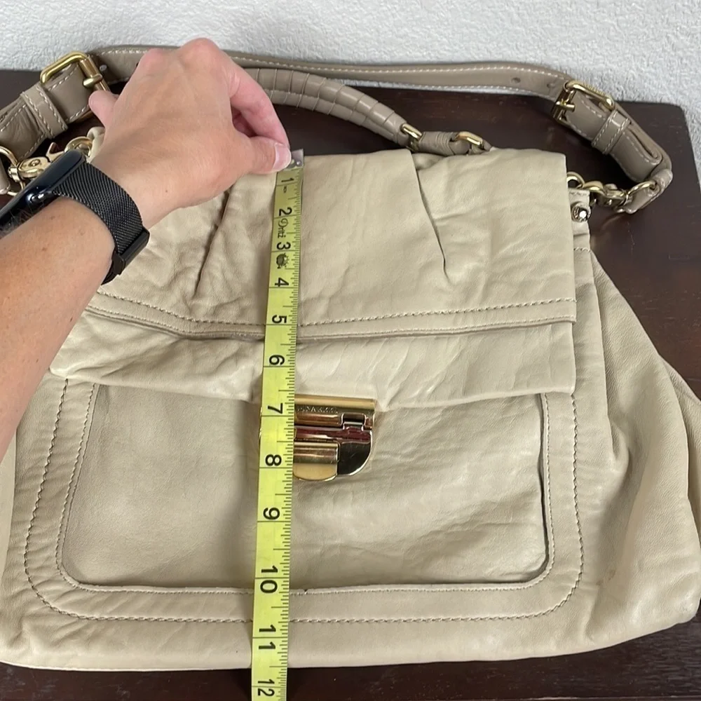 Nina Ricci Liane Leather Satchel Bag Top Handle Shoulder Strap Cream Ivory